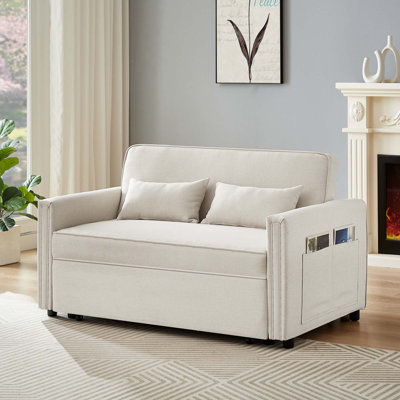 Indoor Contemporary Sofa Sleeper Sofa Bed With 2 Lumbar Pillows And Side Pocket For Home