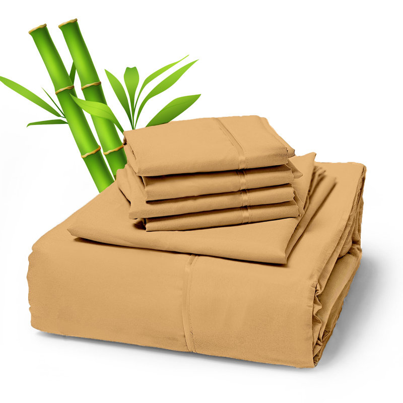Premium Rayon From Bamboo Blend Sheet Set With Deep Pockets, Cooling and Breathable, Gold, King Sheet Set with 4 Pillowcases
