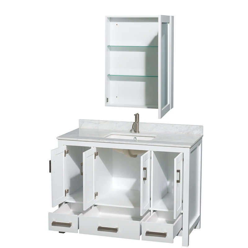 Sheffield 48" Single Bathroom Vanity Set with Mirror, Brushed Chrome, White