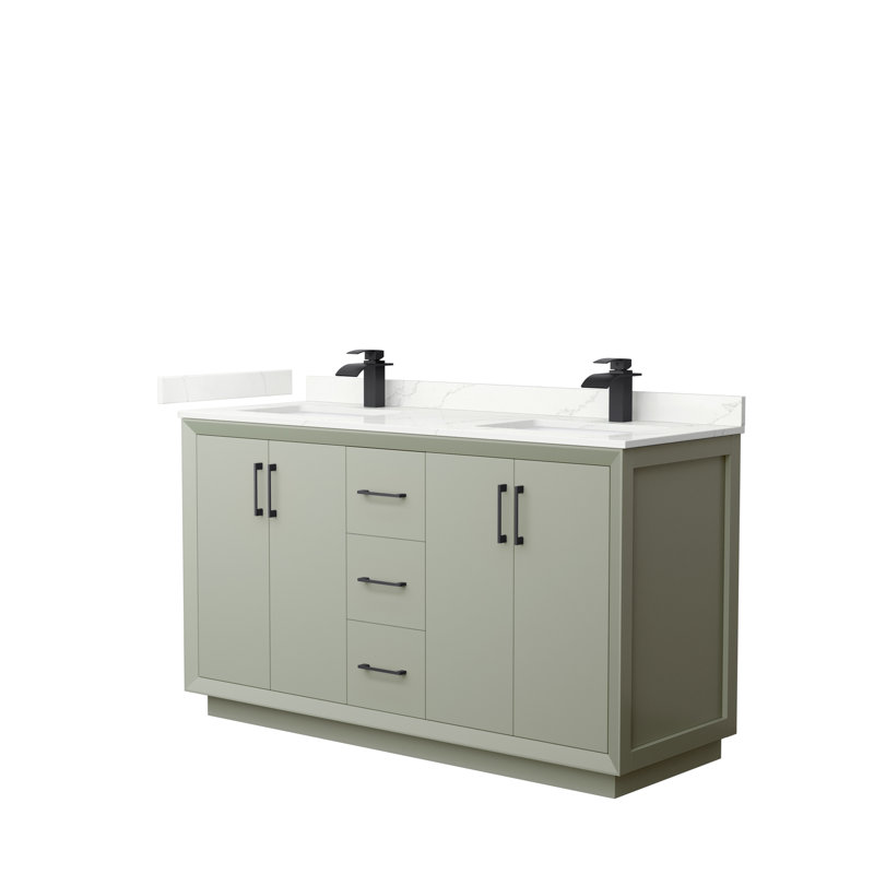 Strada 60'' W Double Vanity, Giotto Quartz, Light Green, Brushed Nickel