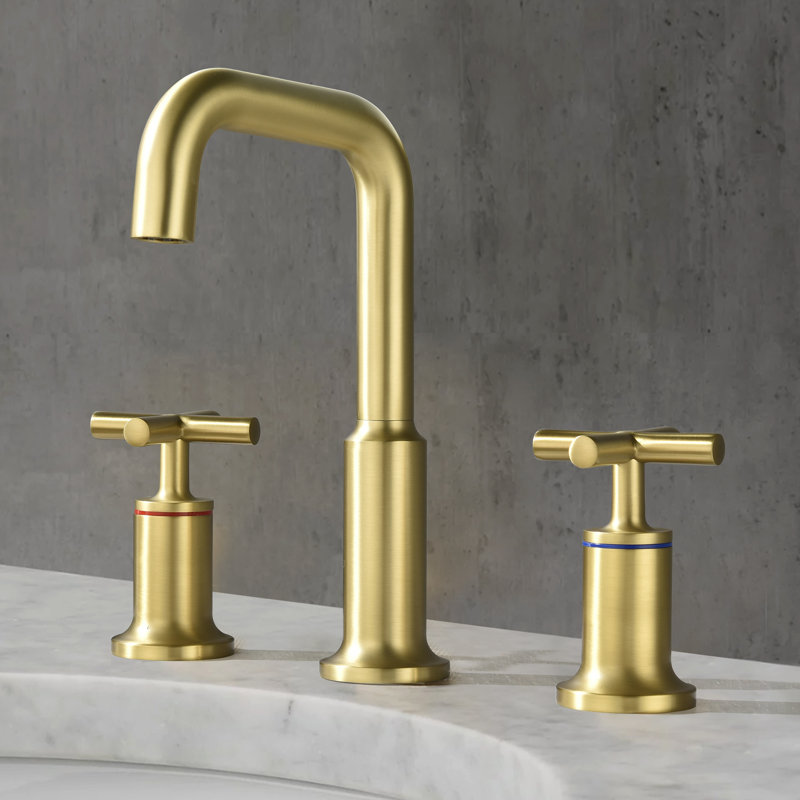 8" Solid Brass Widespread Bathroom Sink Faucet Double Handle Bathroom Faucet Primast, Brushed Gold