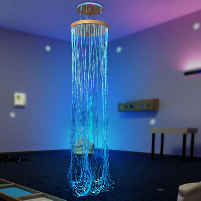 Round Fibre Optic Curtain Rings with Wooden Base, Multi-Colour Changing Waterfall Lamp Perfect for Home Decor, School, Clinic and Dark Sensory Room - Ideal for Kids