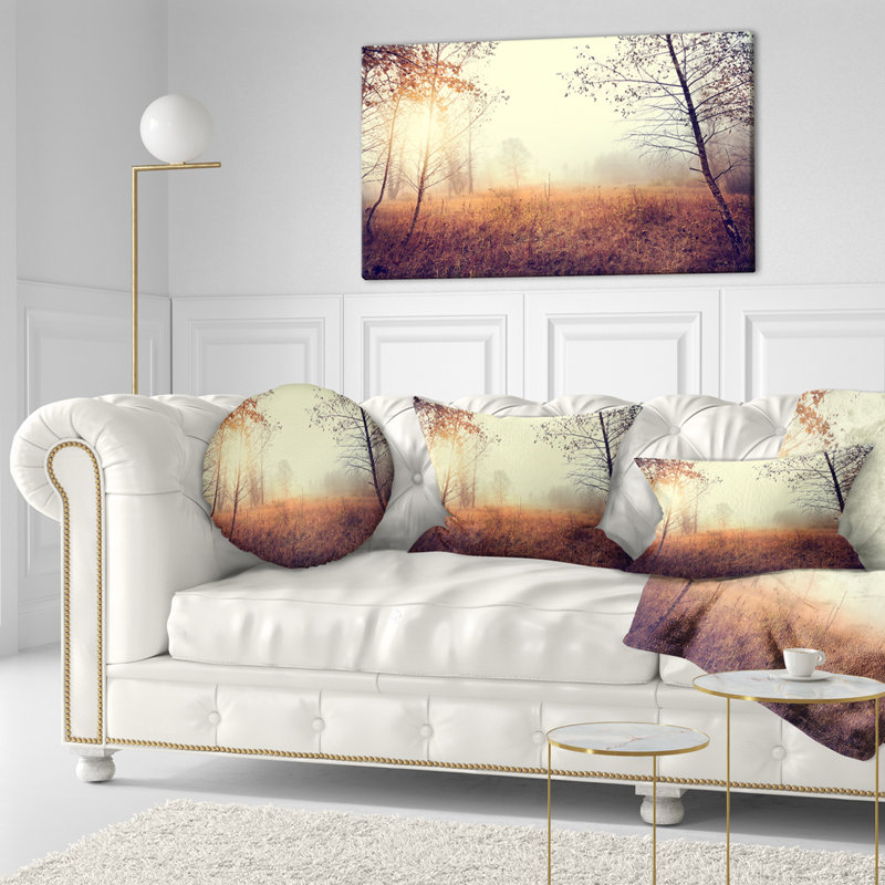 Charmant champ champêtre matin - oreiller imprimé paysage, 16 po x 1 po, Coussin décoratif