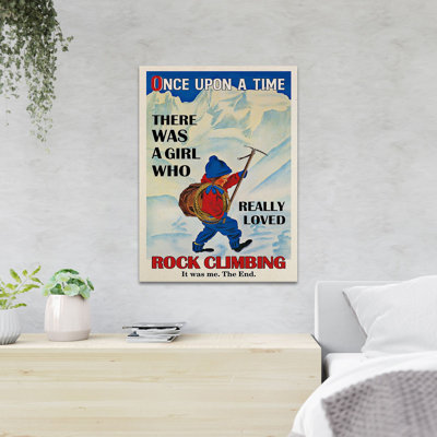 «Girl Climbing On Snow - Il y avait une fille qui aimait vraiment l'escalade - Reproduction d'art graphique rectangulaire sur toile tendue 1 pièce