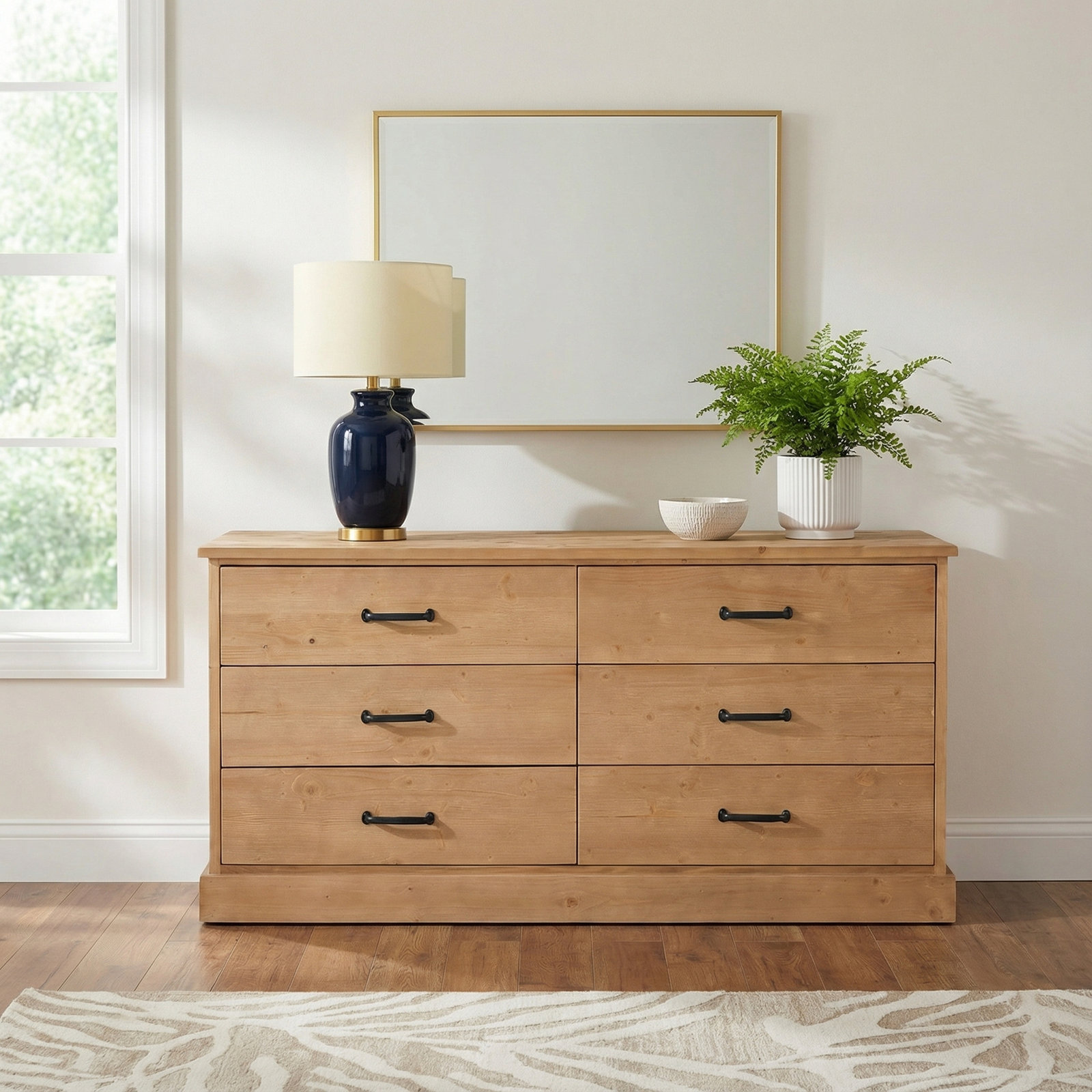 Ianna 6 Drawer Dresser Honey Pine