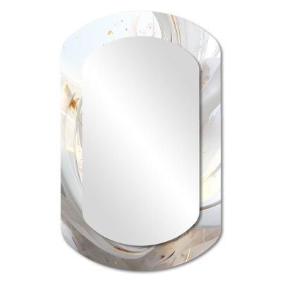 Fractal Gold Sphere On White II - Fractals Cylinder Decorative Wall Mirror, Gold Asymmetrical Large Mirror, Printed Metal Art