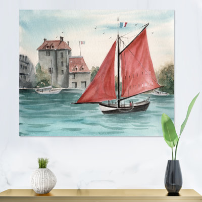 Paysage de remblai avec un voilier - peinture sur toile