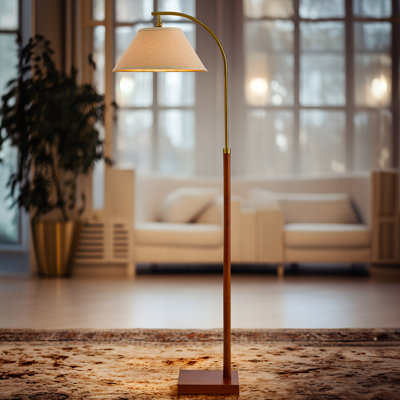 Lampe sur pied de 63 po en noyer de style moderne, convenant aux bureaux, salons, salles à manger et chambres à coucher