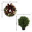 26" Holiday Wreath and Two UV Rated Boxwood Topiary Drop-Ins