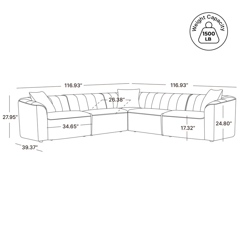Canapé modulaire 5 pièces avec coussins réversibles Augustine