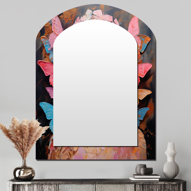 Pink Butterfly woman fashion portrait elegance I - Fashion Asymmetrical Unique Wall Mirror, Modern Unique Shape Mirror, Printed Metal Art