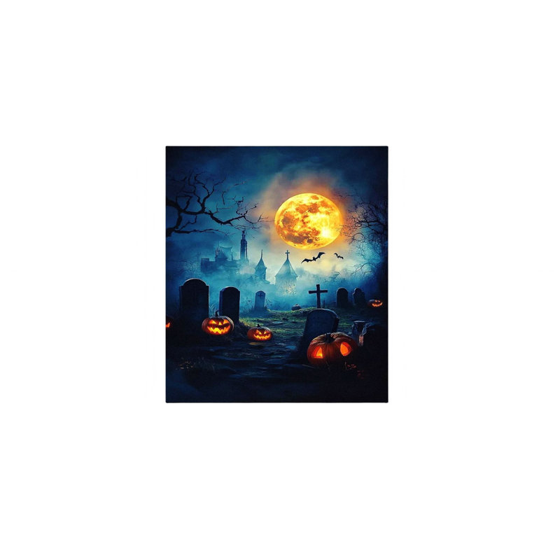 Impression sur toile de citation bleue gothique avec lanternes citrouilles incandescentes, art mural de qualité supérieure pour le salon, 32 x 24 po