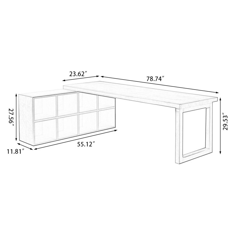 Bureau en bois massif en L Burlywood, H 29,53 po x l 78,74 po x P 55,12 po, Retour à gauche