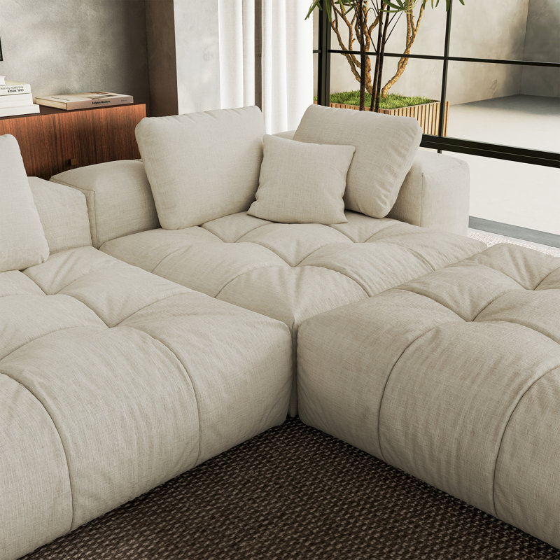 Canapé-lit modulaire 2 places avec repose-pieds Mulein, Polyester beige