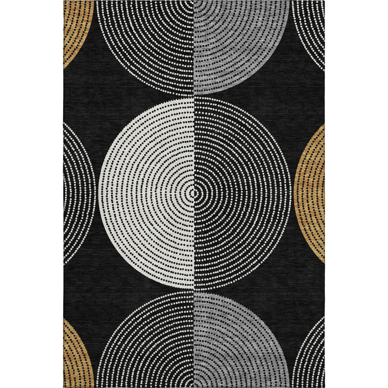 Premium Machine Washable Mayfield AMF2281 Geometric Rug, 3' x 5', Black