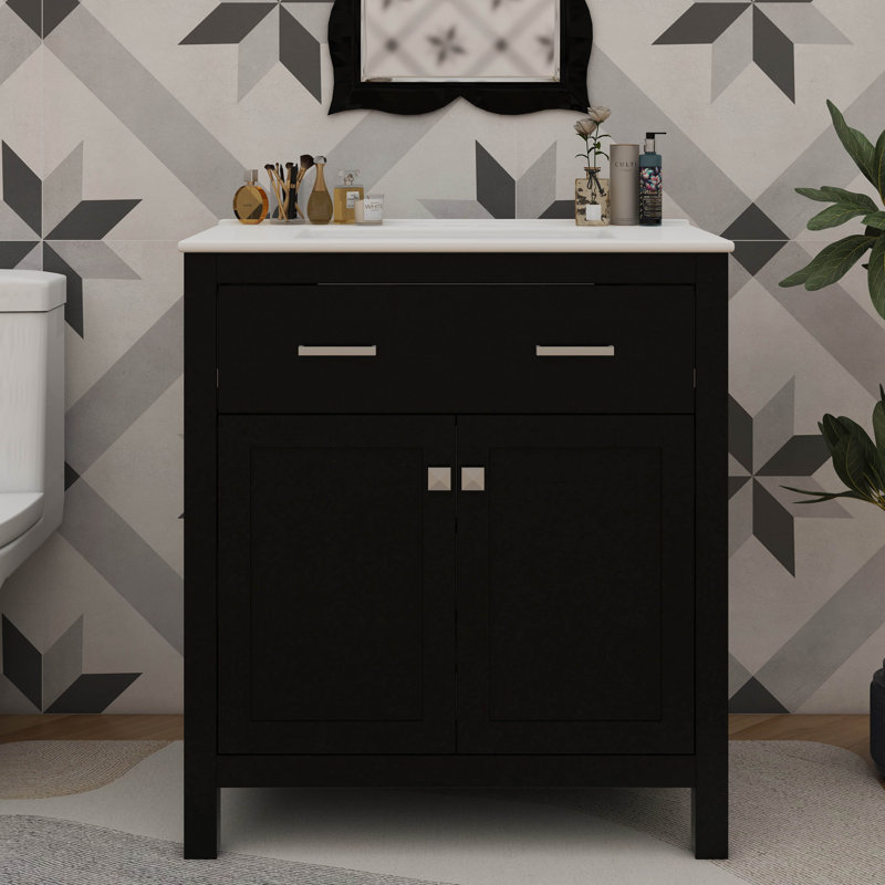 Ensemble de meuble-lavabo autoportant de 30 pouces avec lavabo, ensemble de lavabo simple avec tiroirs, une armoire et un tiroir basculant