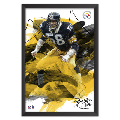 Sporticulture NFL Pittsburgh Steelers Jack Lambert 58 Brush Stroke Framed Wall Art, Football Legend Poster Decor, 14 x 20 Inch Fan Cave Artwork