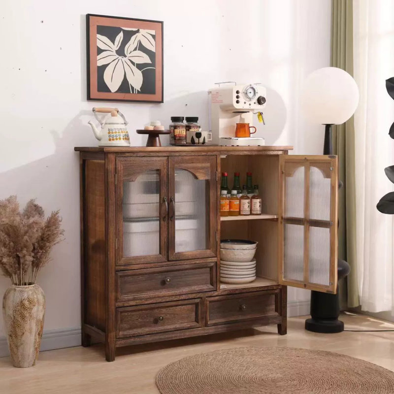 Dark Coffee Solid Wood Sideboard, Dark Coffee