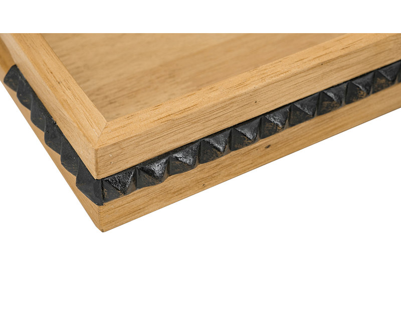 S/2 Brown Wooden Rectangle Trays With Black Resin Accents And Cut-Out Handles L:14X11X2" S:11.5X8.5X2"