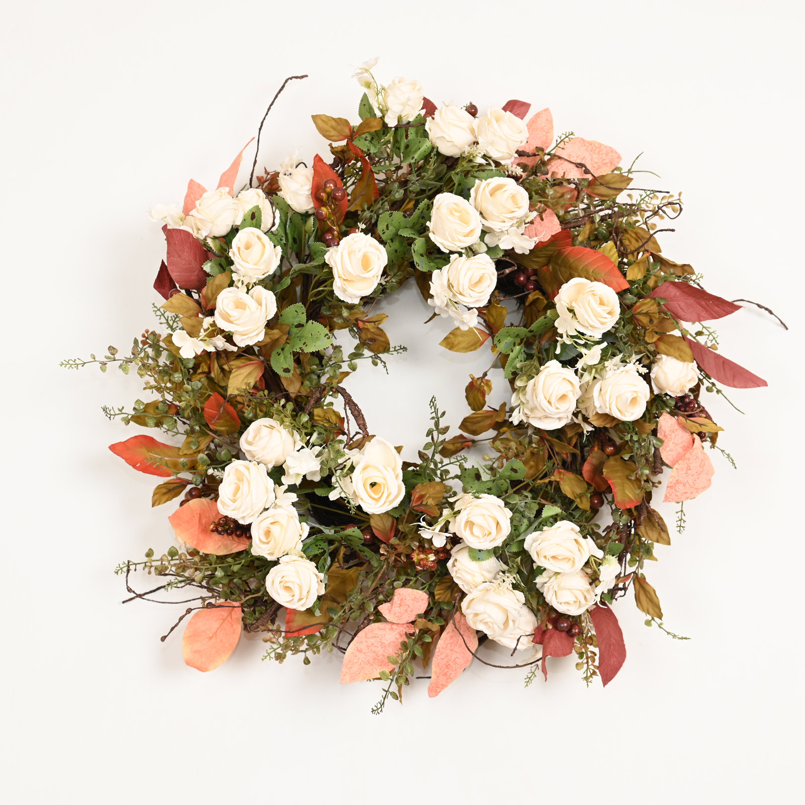 24" Handcrafted Berry Thanksgiving Wreath, Orange;White