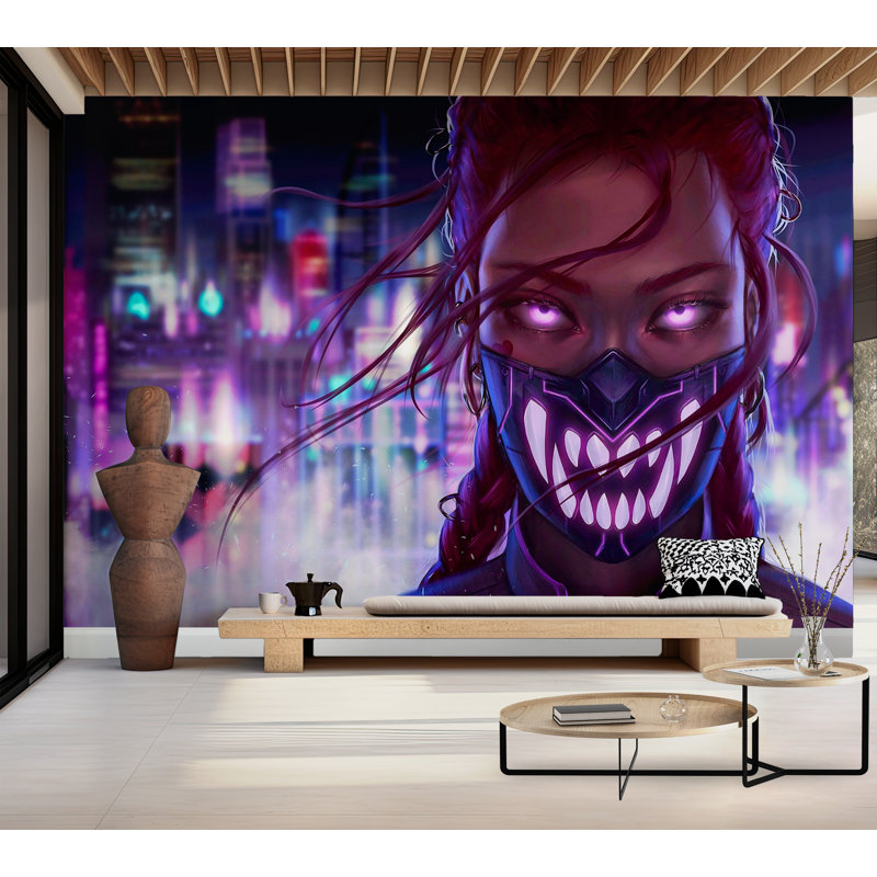 Papier peint de qualité supérieure - Personnage Cyberpunk City, L 96 po x l 120 po