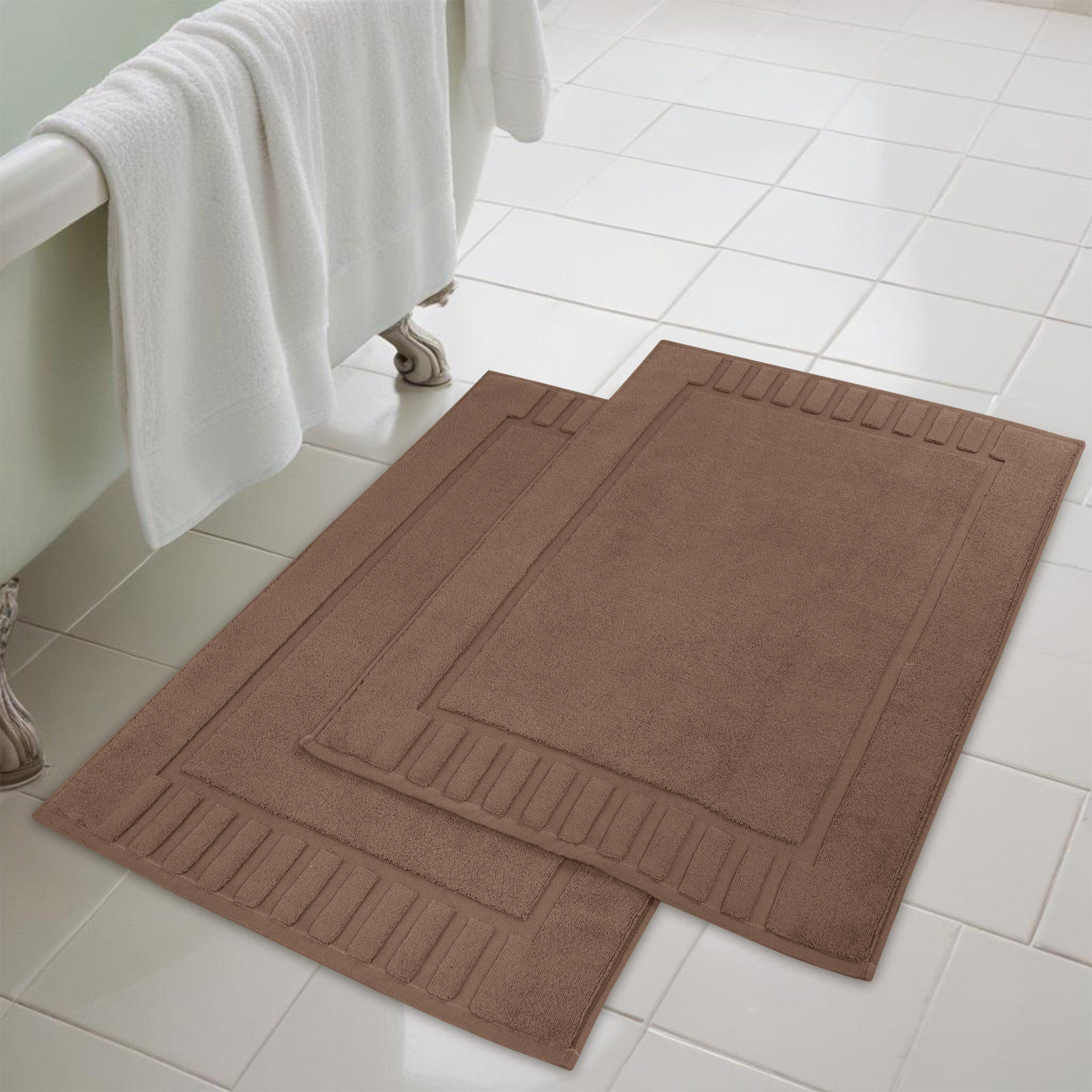 Pardue Cotton Bath Mat, Coffee, Geometric