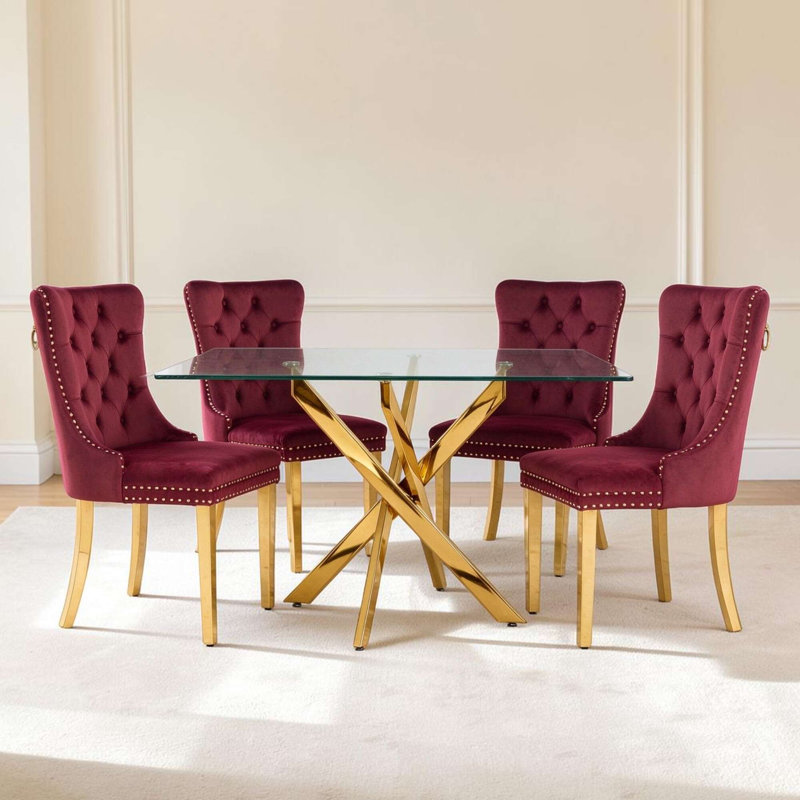 Meachum Dining Set, Red/Gold, Gold