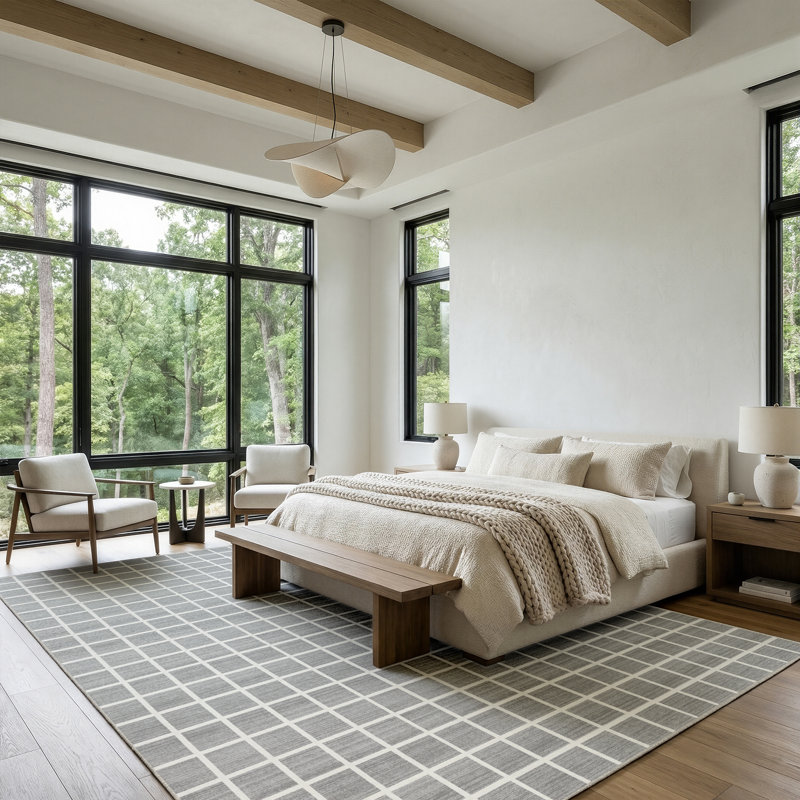 Modern Plaid Area Rugs in Beige/Gray, Indoor Large Living Room Rugs, Soft Washable Non-Slip Rugs, Oeko-Tex Certified, Grey