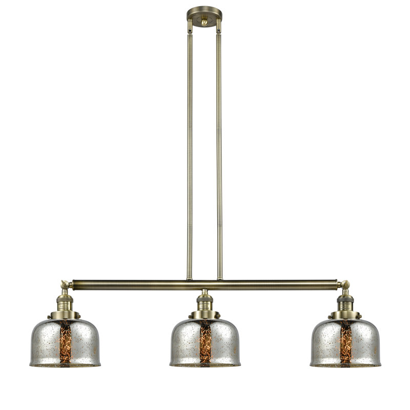 Bell - Luminaire suspendu pour îlot de cuisine 3 lumières 41 ", Tourbillon déco transparent, Nickel satiné brossé