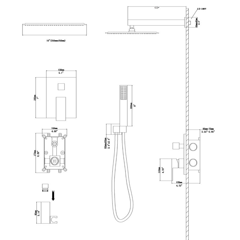 Dual Shower Head In - With -balanced Valve And Nozzle Handheld For Easy Maintenance 10 Inch 360° Adjustable Rainfall