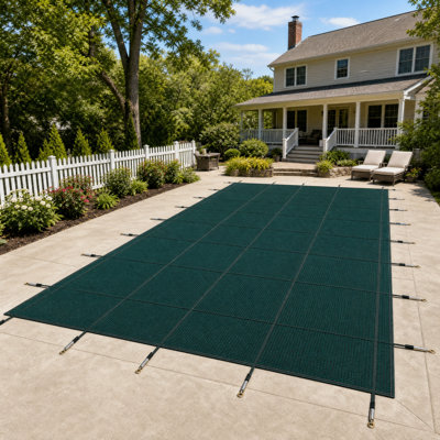 Housse de sécurité pour piscine, convient aux piscines creusées de 28 x 48 pi, filet en PP haute résistance à triple couture, quincaillerie d'installation incluse, vert