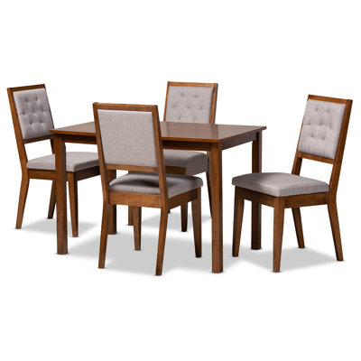 Salisbury Suvi Modern And Contemporary Grey Fabric Upholstered And Walnut Brown Finished Wood 5-Piece Dining Set