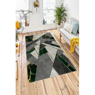 Stylish Area Carpet, Grey, 4.6 x 7.2 Feet | 100% Polyester, 650 g/m² | Antibacterial, Eco-Friendly, Non-Slip PVC Dot Underside | Machine Washable, Digital Printed, Perfect for Living Room & Bedroom Décor