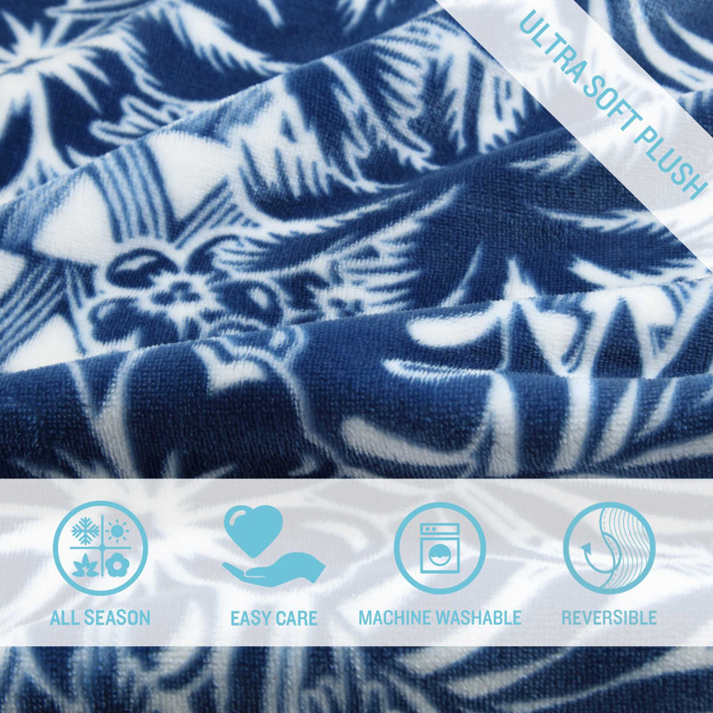 Lanikai Fronds Blanket, King, Blue/White