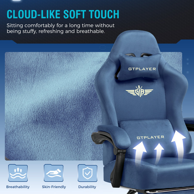 GTPLAYER GAMING CHAIR Adjustable Reclining Ergonomic Swiveling PC & Racing Game Chair, Blue