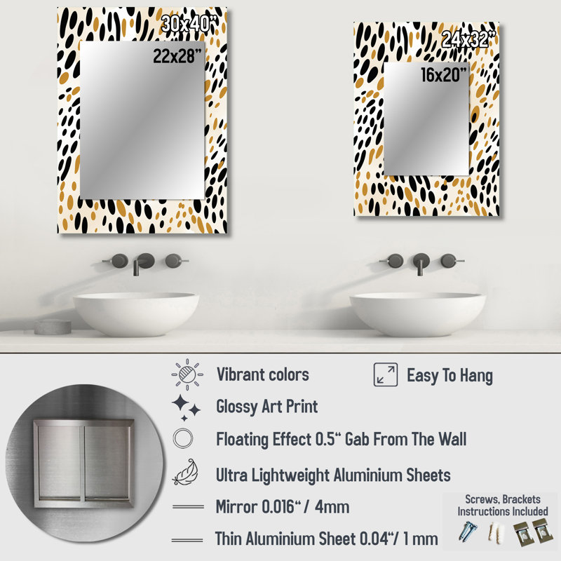 Reproduction de guépard beige et noir Edmore - miroir géométrique, miroir mural décoratif moderne, impression d'art en métal
