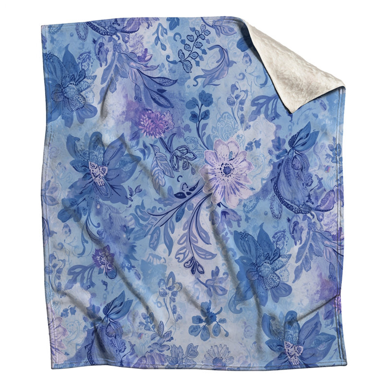 Couvertures à motif floral bleu et mauve, 60 po L x 80 po H