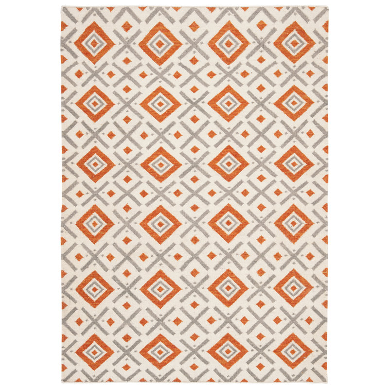Estevez Hand Woven Flat Weave Wool Geometric Rug, Rectangle 4' x 6'