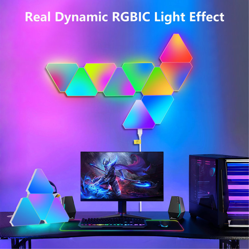 Lumières triangulaires à DEL, 10 panneaux muraux RVB, panneau lumineux intelligent modulaire avec application, télécommande et synchro de musique, mur lumineux en nid d'abeille dans la salle de jeu, décoration de chambre à coucher