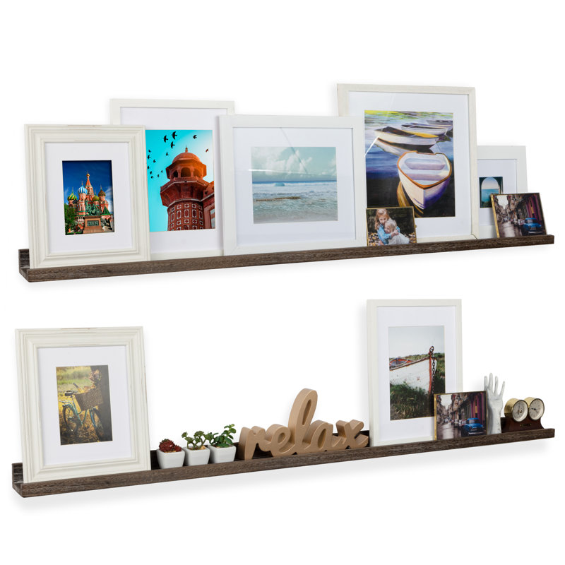 Larrisa 2 Piece Paulownia Picture Ledge Wall Shelf, Torched Brown, 2.2" H x 60" W x 3.4" D
