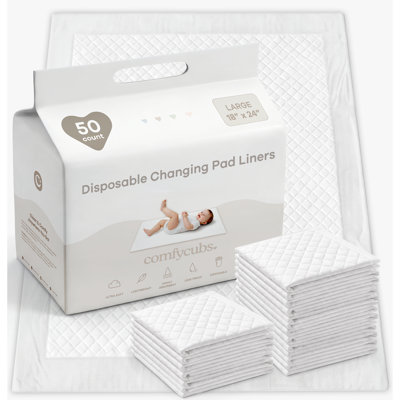 Comfy Cubs Baby Changing Pad Liners Large - Soft Quilted Disposable Changing Pads For Baby, Ultra Absorbent, Wa In White