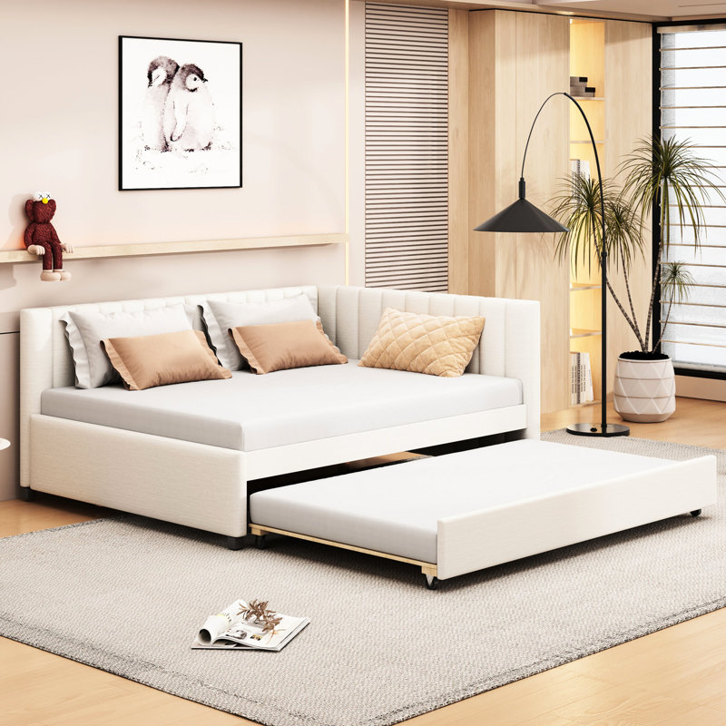 Lit de jour rembourré avec couchette de couleur beige, pour un usage quotidien., Beige