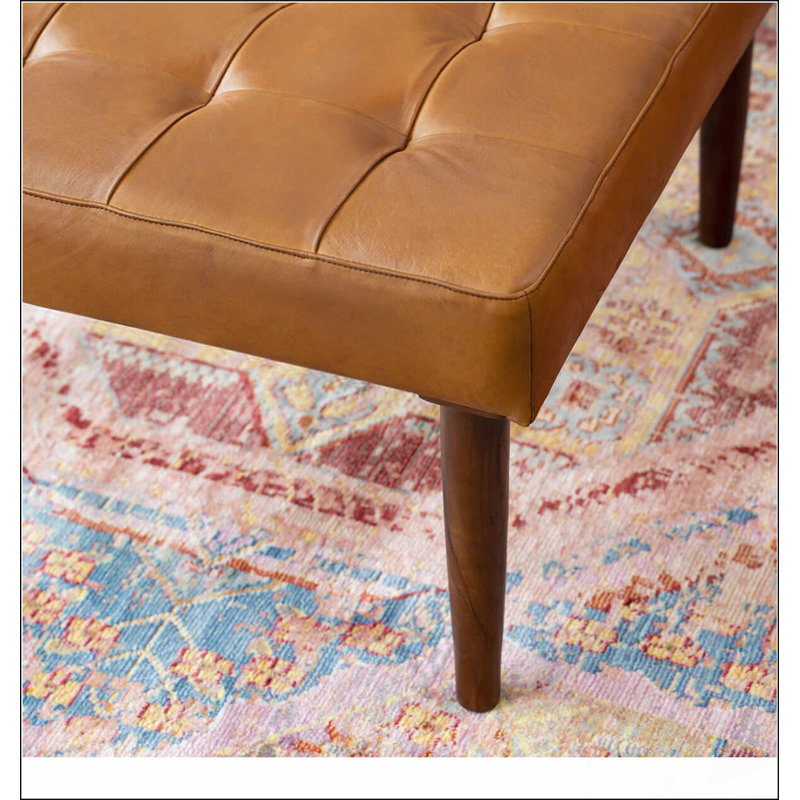 Mark MidCentury Tufted Square Genuine Leather Upholstered Ottoman Comfortable choice, multiple functions, classic design, and cozy corners In Tan