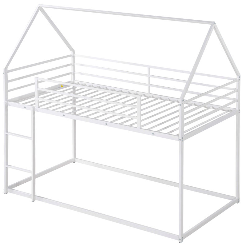 Twin Over Twin House Bunk Bed With Built-In Ladder, White