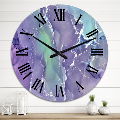 Horloge murale moderne mauve et liquide fuchia liquide VII