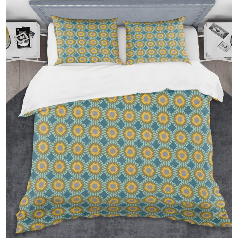 King Size Blue and Yellow Microfiber Duvet Cover Set