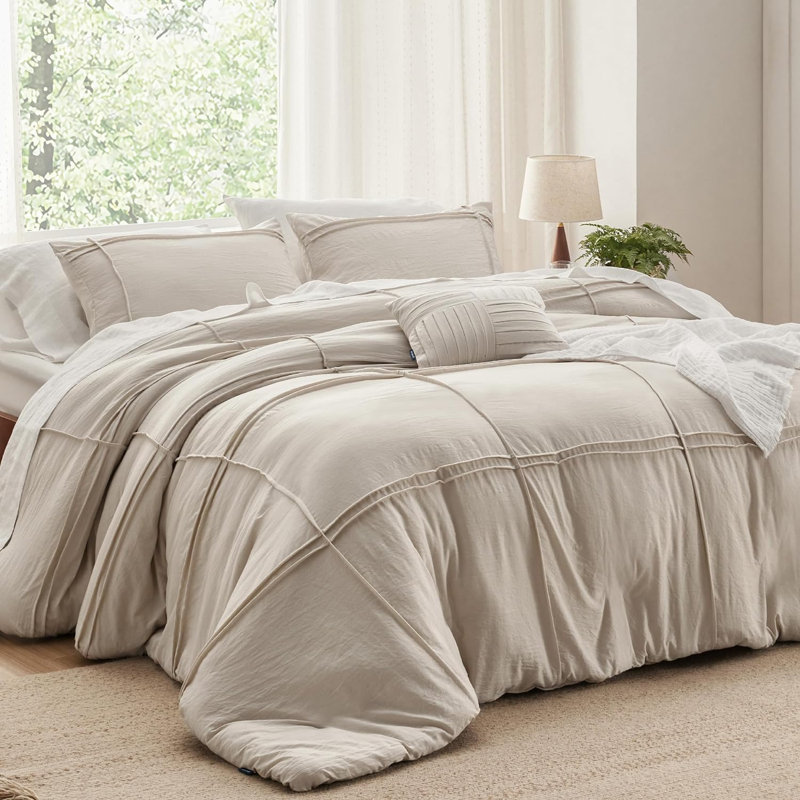 Bedsure  Grid Tufted Duvet Cover, Twin Duvet Cover + 1 Pillowcase, Light Beige