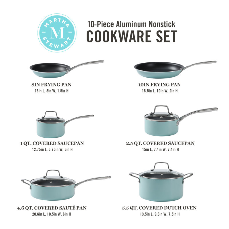 Martha Blue 10-Piece Nonstick Aluminum Enamel Cookware Set