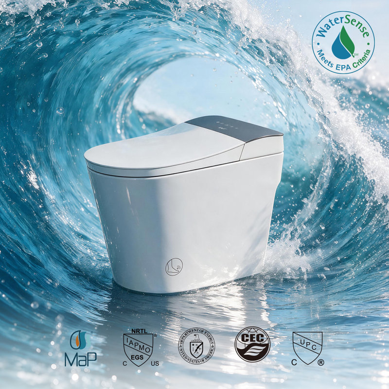Combinaison WC-bidet intelligent de luxe EPLO PRO M3, ouverture/fermeture automatique sans contact et capteur de pied, protection en mousse et stérilisation UVC, haute efficacité d'économie d'eau (1,28 GPF), conforme aux normes ADA, monobloc allongé