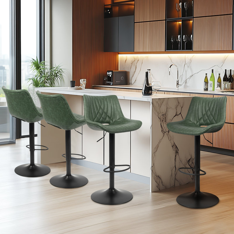 Adjustable Swivel Barstools with Backs, Green